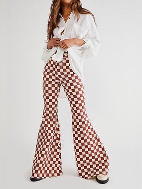 We the Free by Free People Just Float On Checkered Print Bell Bottom Pants 25”